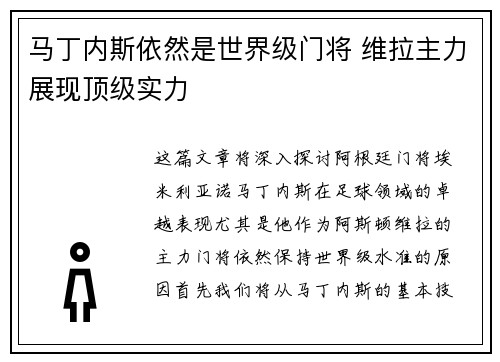 马丁内斯依然是世界级门将 维拉主力展现顶级实力
